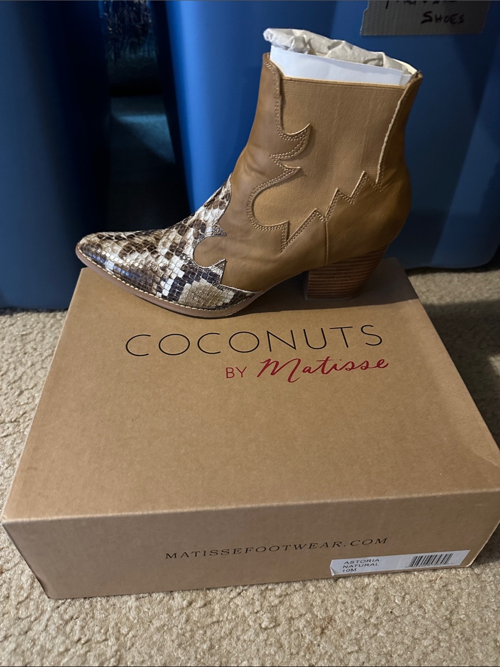 Coconuts by Matisse Tan Leather & Snake-Print Western Ankle Bootie